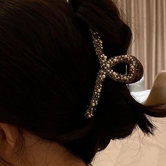 💞Brown Large Pearl Jaw Hair Clips - Picture 4 of 7